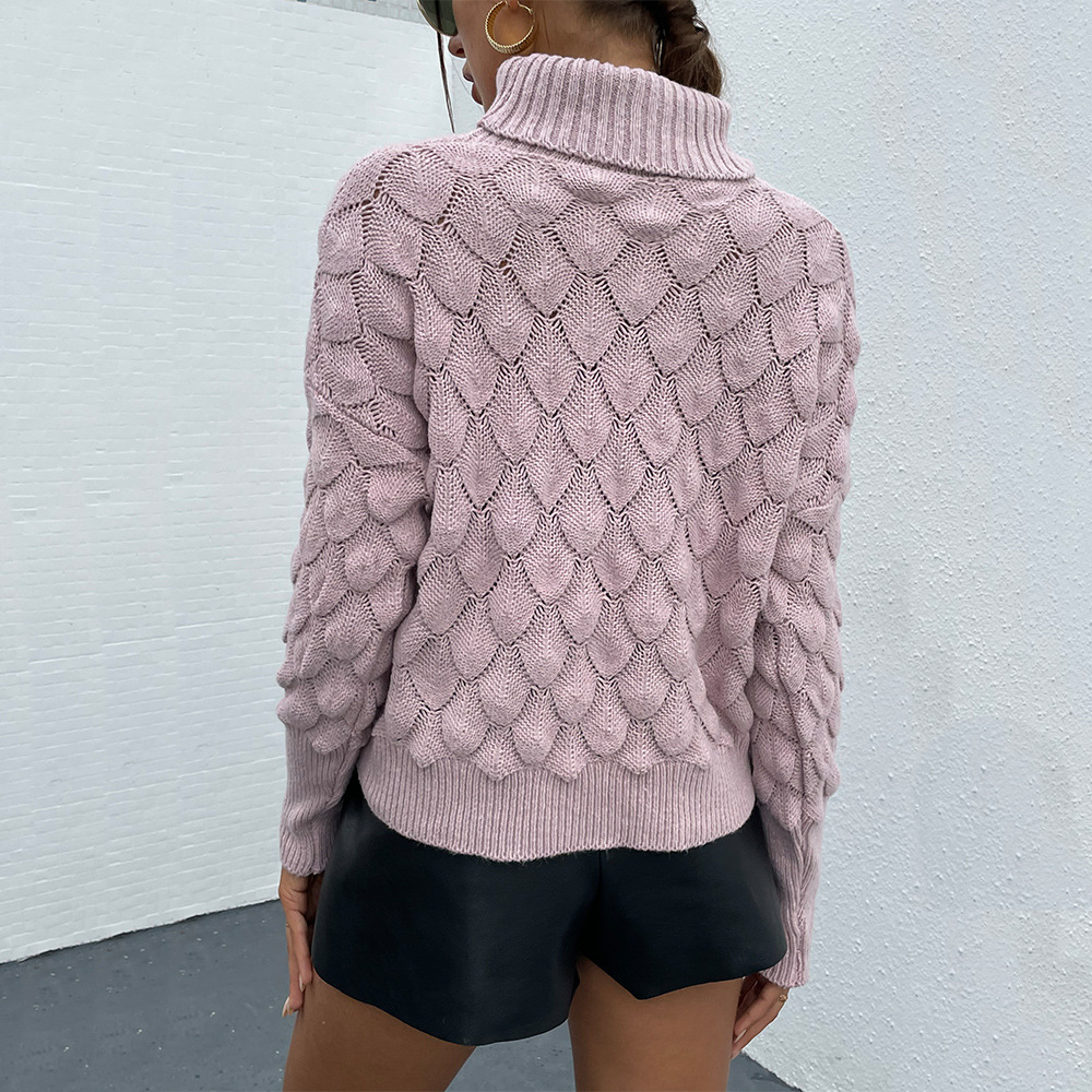 Stickad turtleneck-tröja i rosa