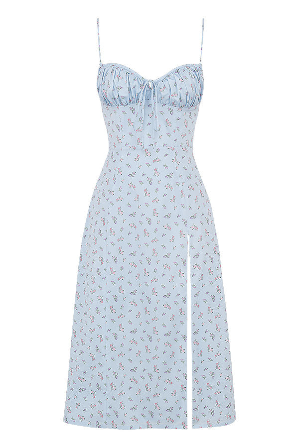 Blommig bustier midiklänning