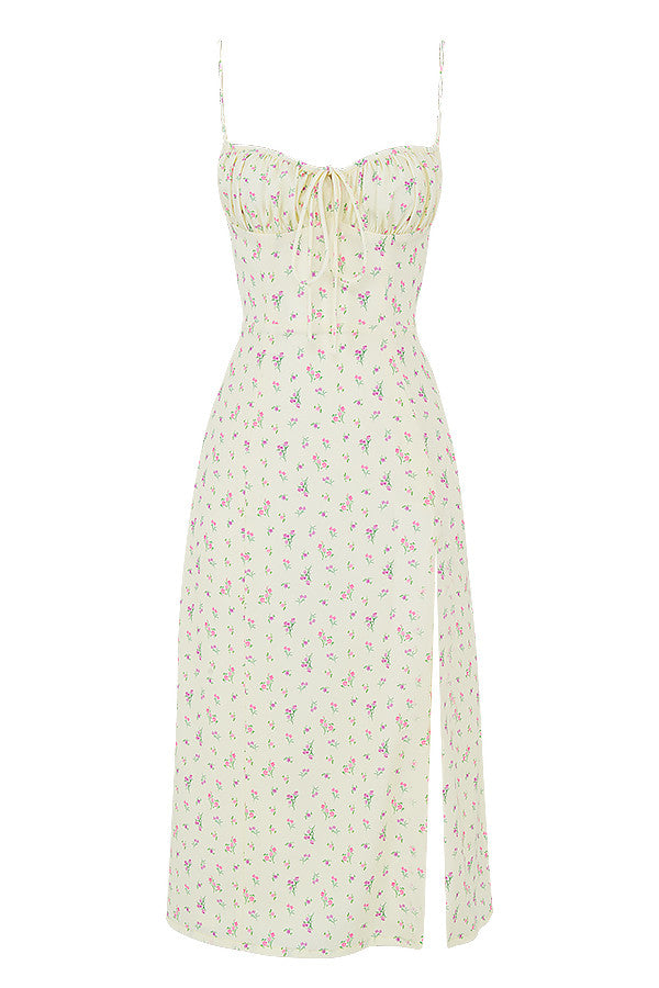 Blommig bustier midiklänning