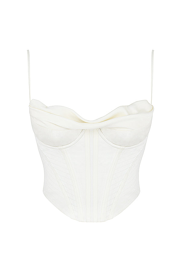 Ivory satin draperad korsett
