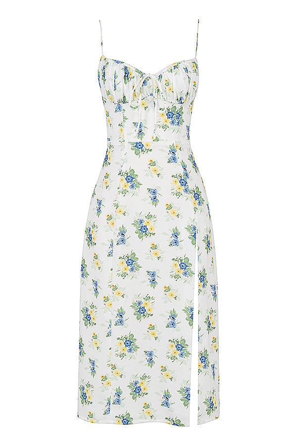 Blommig bustier midiklänning
