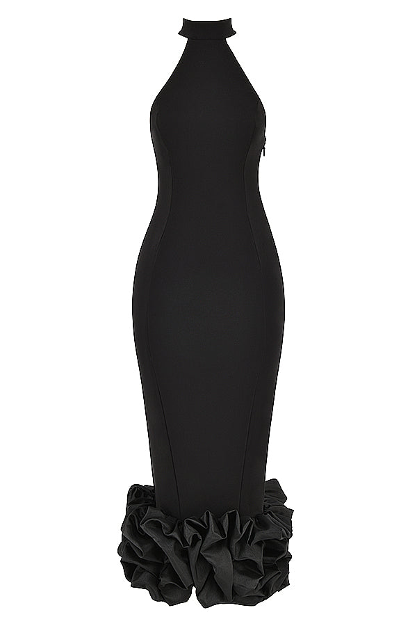 Svart peplum midiklänning