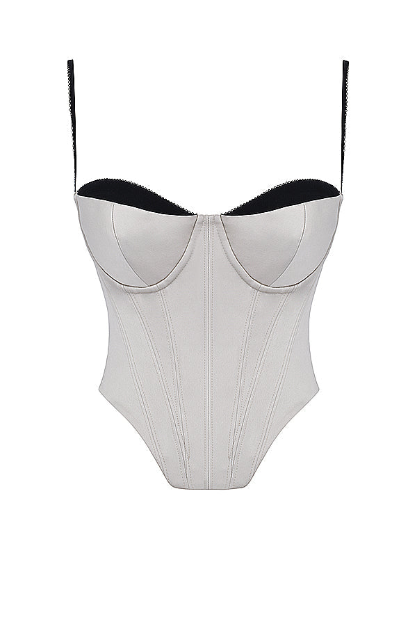Bygelkorsett i beige satin