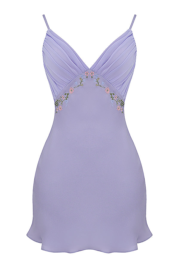 Broderad miniklänning i lavendel