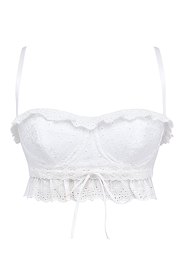 Vit broderie anglais bralette topp med byxor