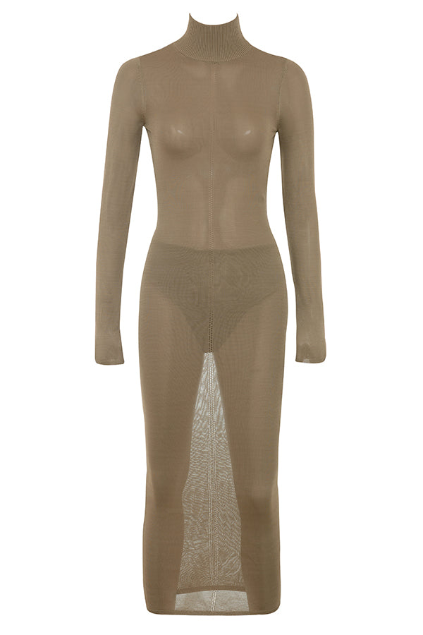 Brun stickad midiklänning