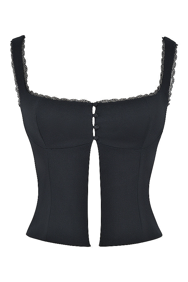 Topp med svart spetskant