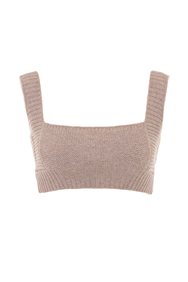 Korn grov kofta av naturlig ull med bralette och leggings
