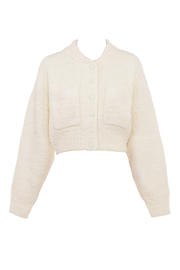 Krämig chenillemix cardigan