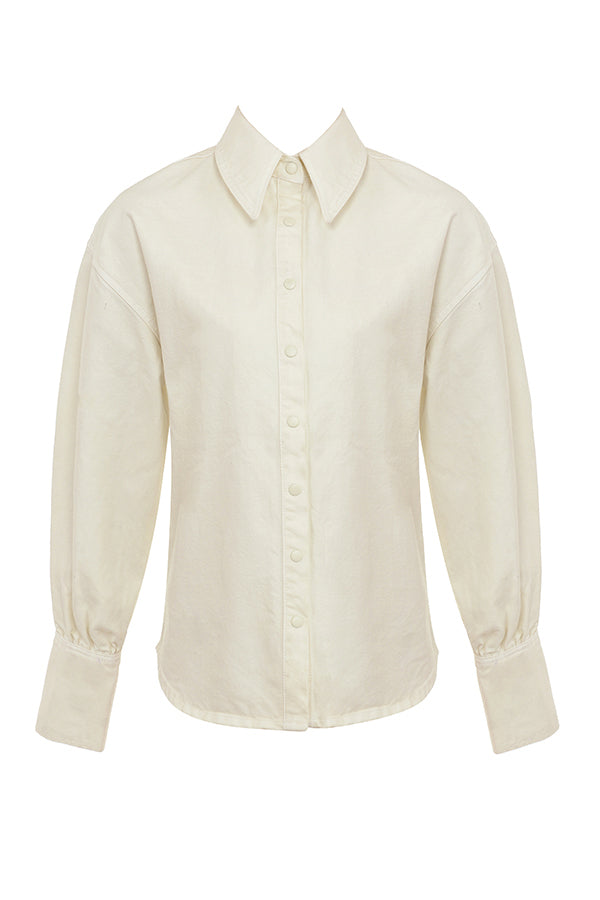 Ivory jeansskjorta med utsvängda jeans med vida ben