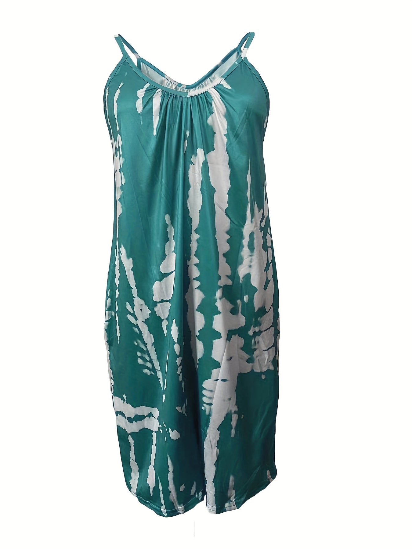 Boho blå tie dye ärmlös tröja med rund hals