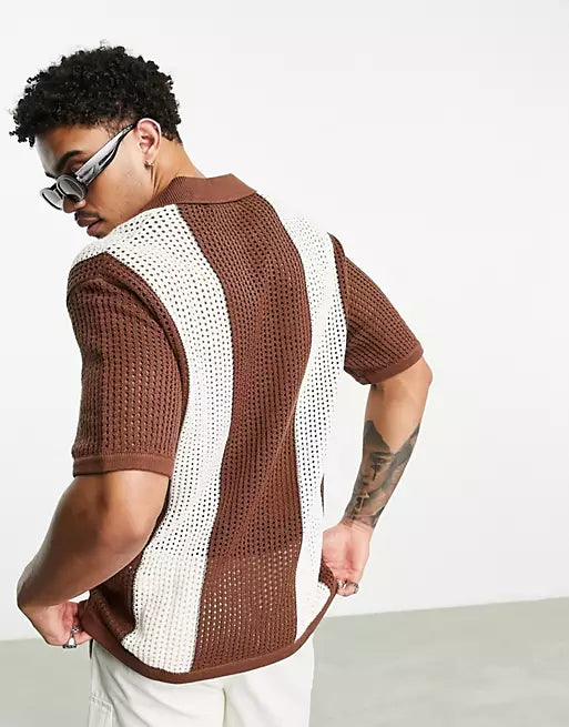Bershka virkad polo med breda ränder