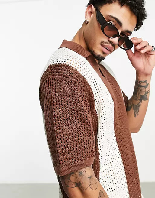 Bershka virkad polo med breda ränder