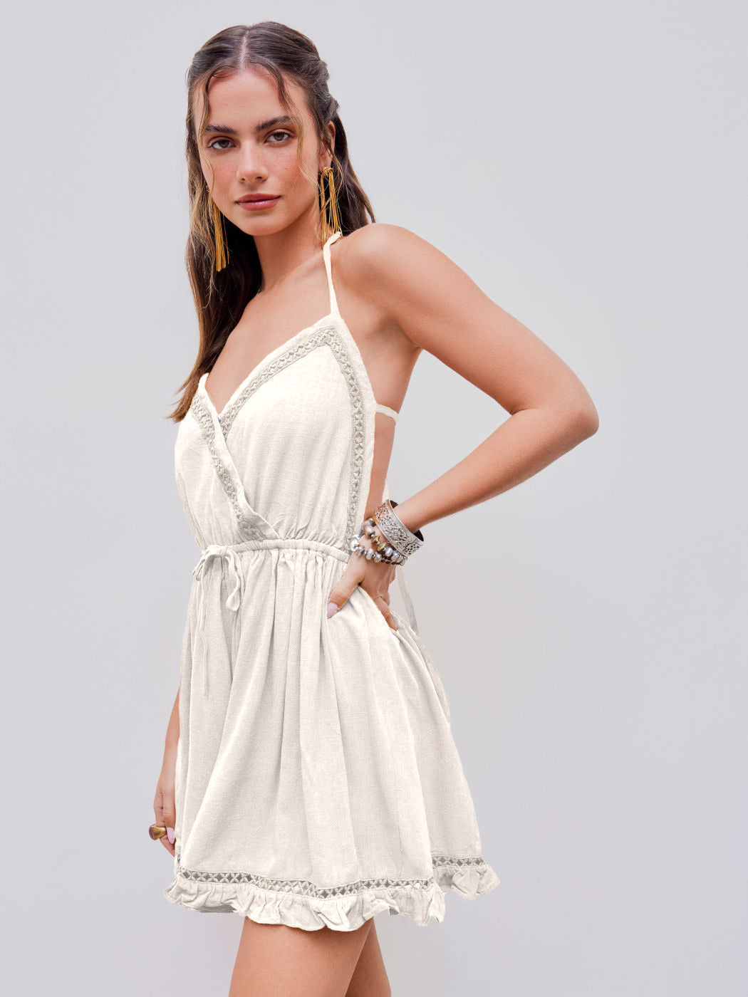 Casual elegant vit klänning med textur