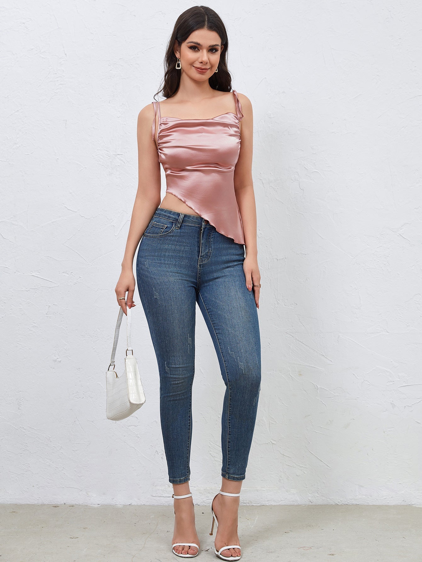 Kort rosa topp med snörning