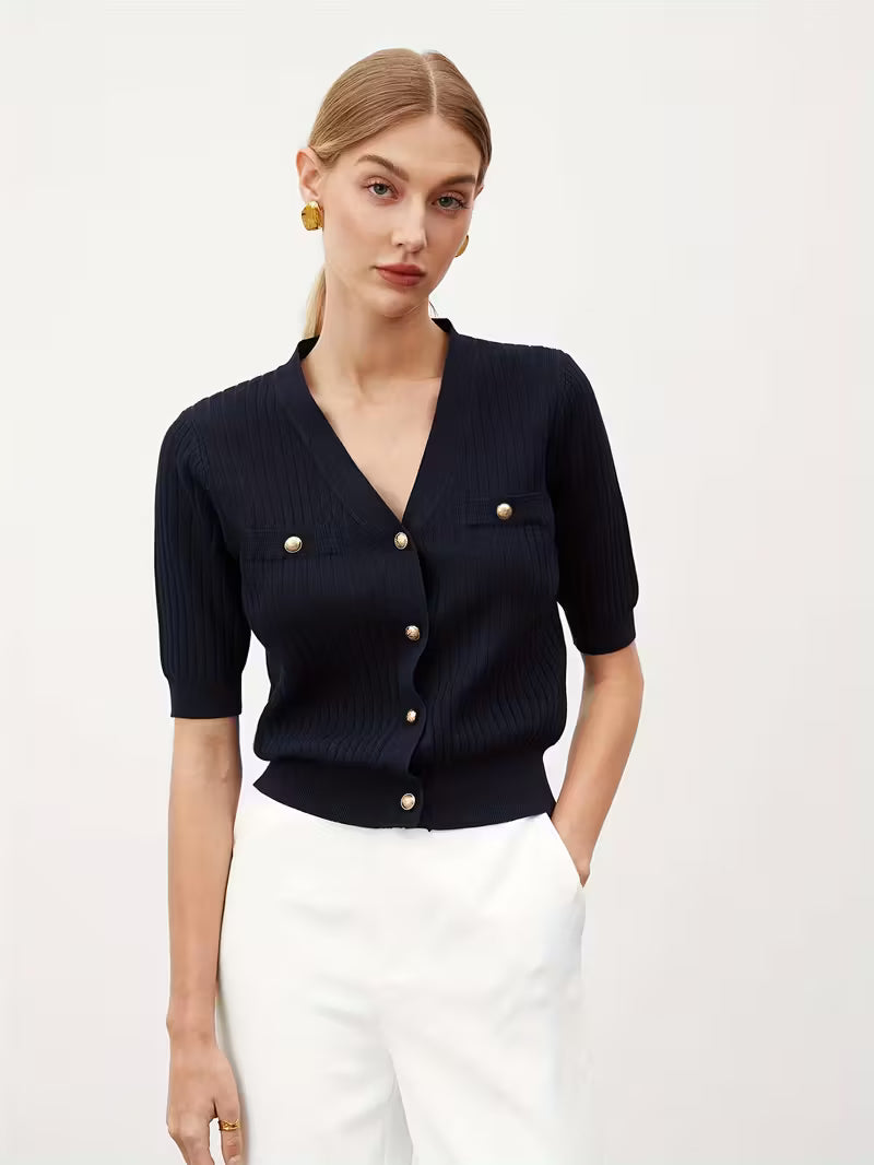 Kortärmad randig svart kofta