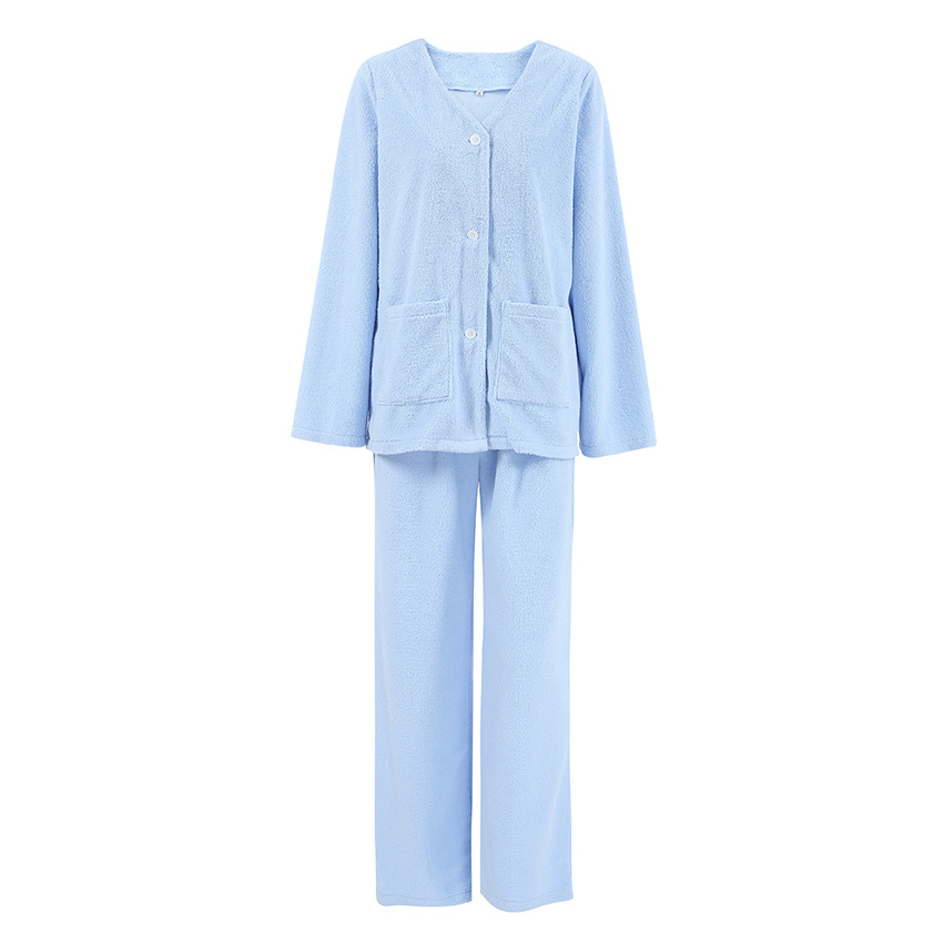 Blå lå ngärmad ullpyjamas för kvinnor