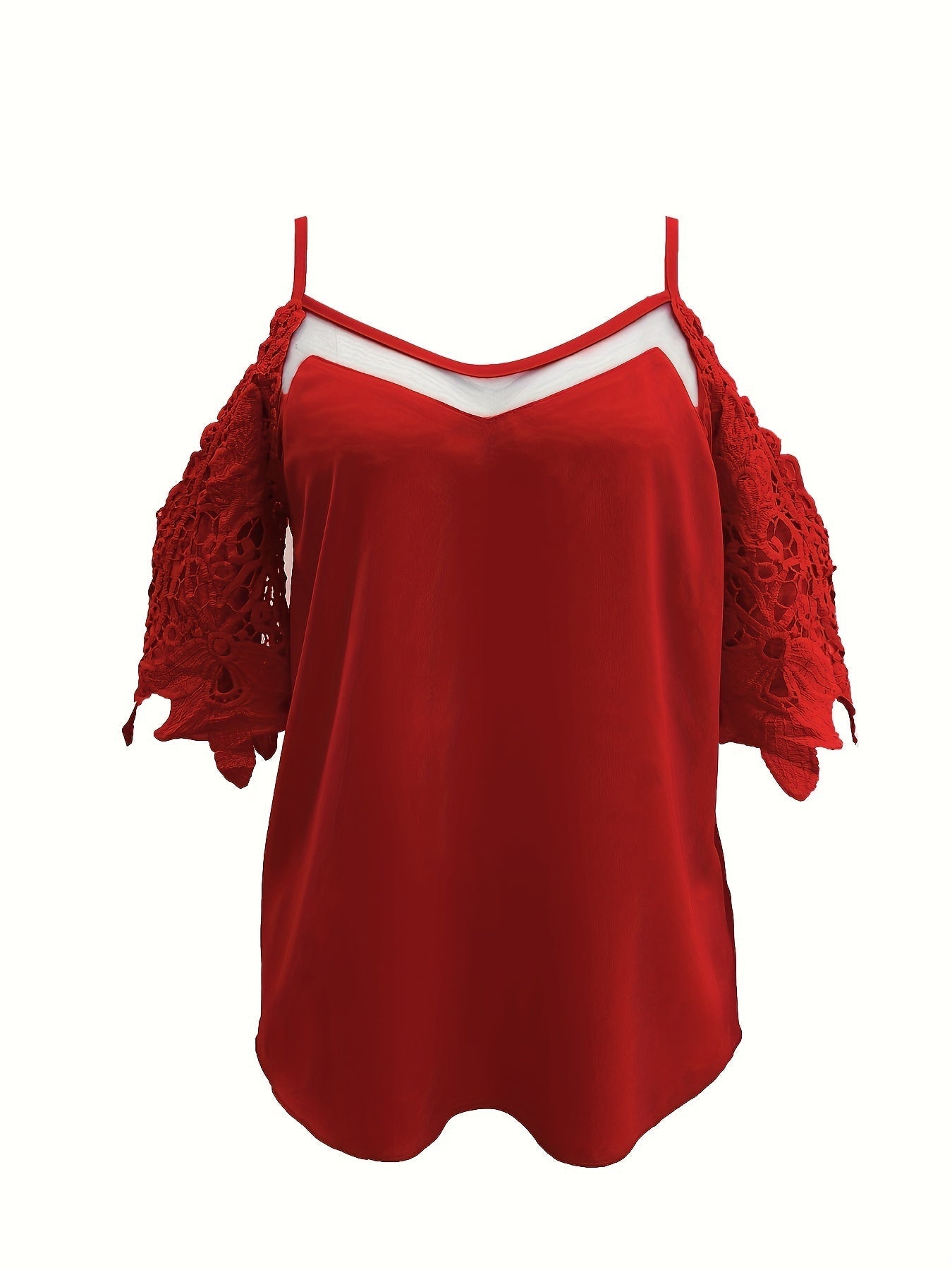 Off shoulder blus med spetsärmar