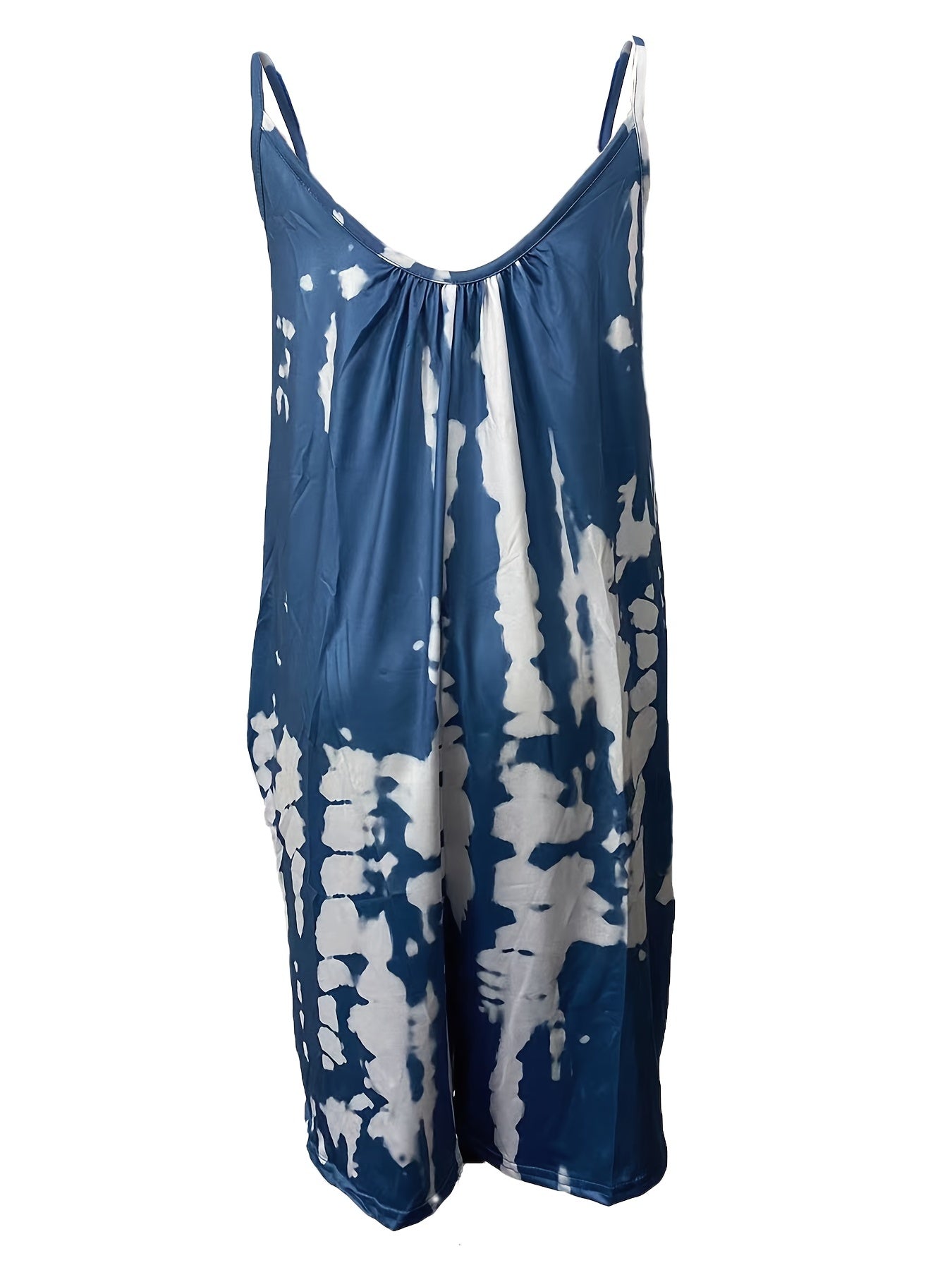 Boho blå tie dye ärmlös tröja med rund hals