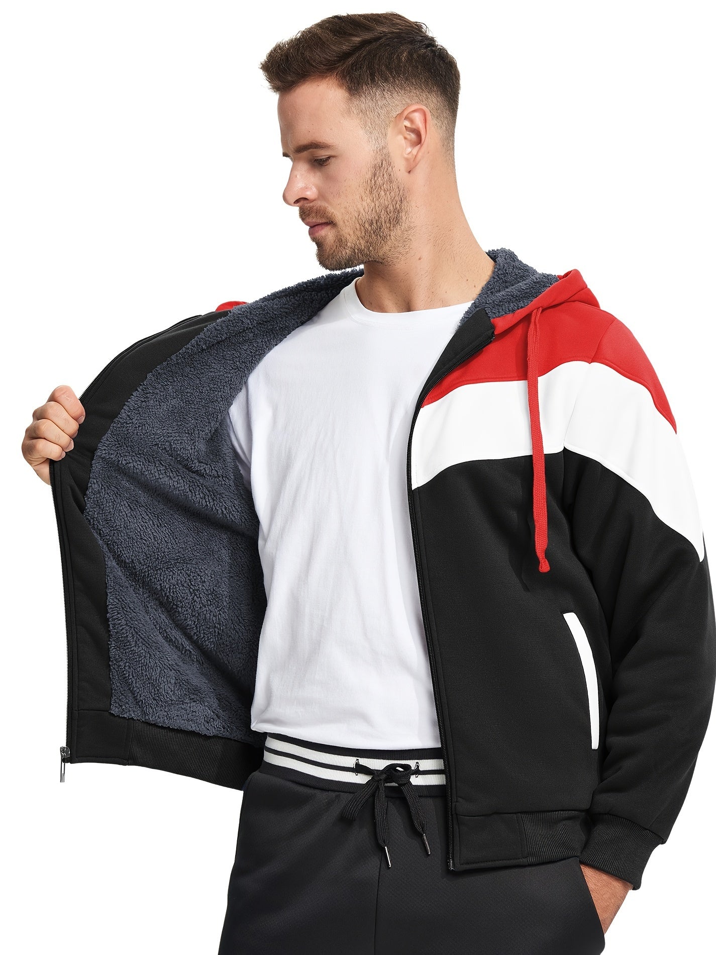 Må ngsidig päls hoodie för män