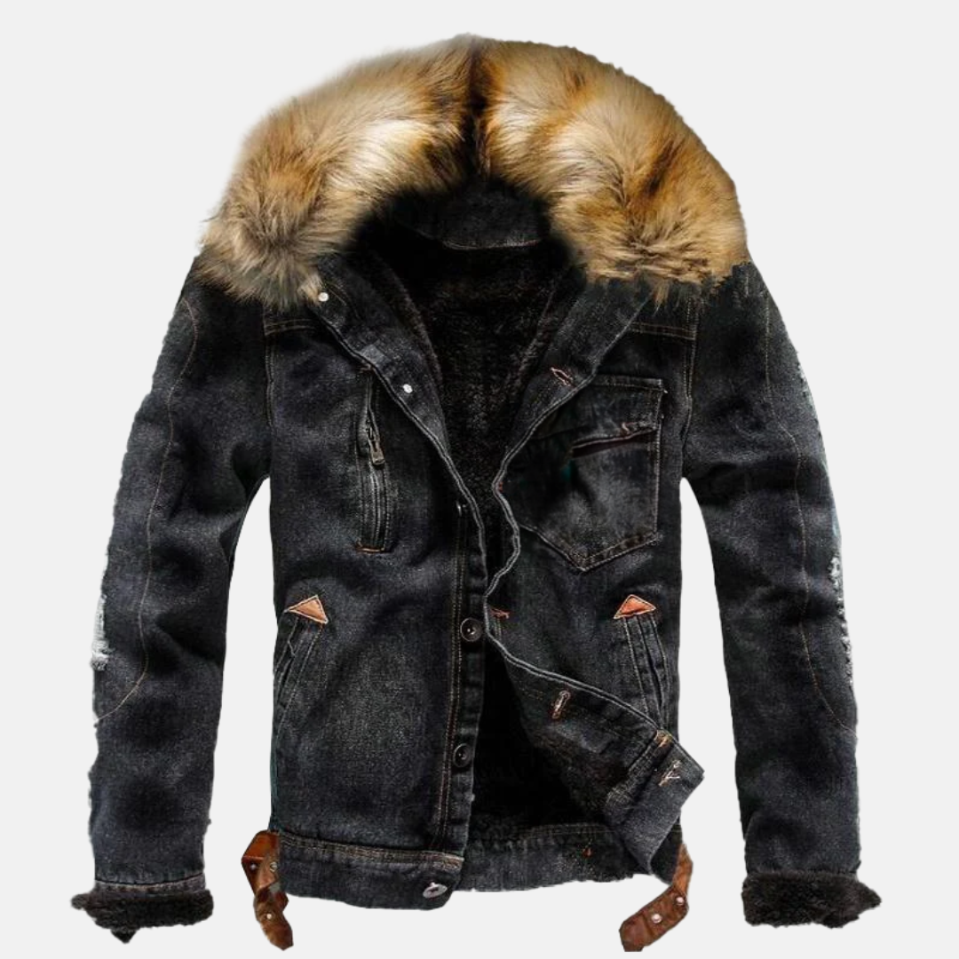 Jeansjacka med pälskrage