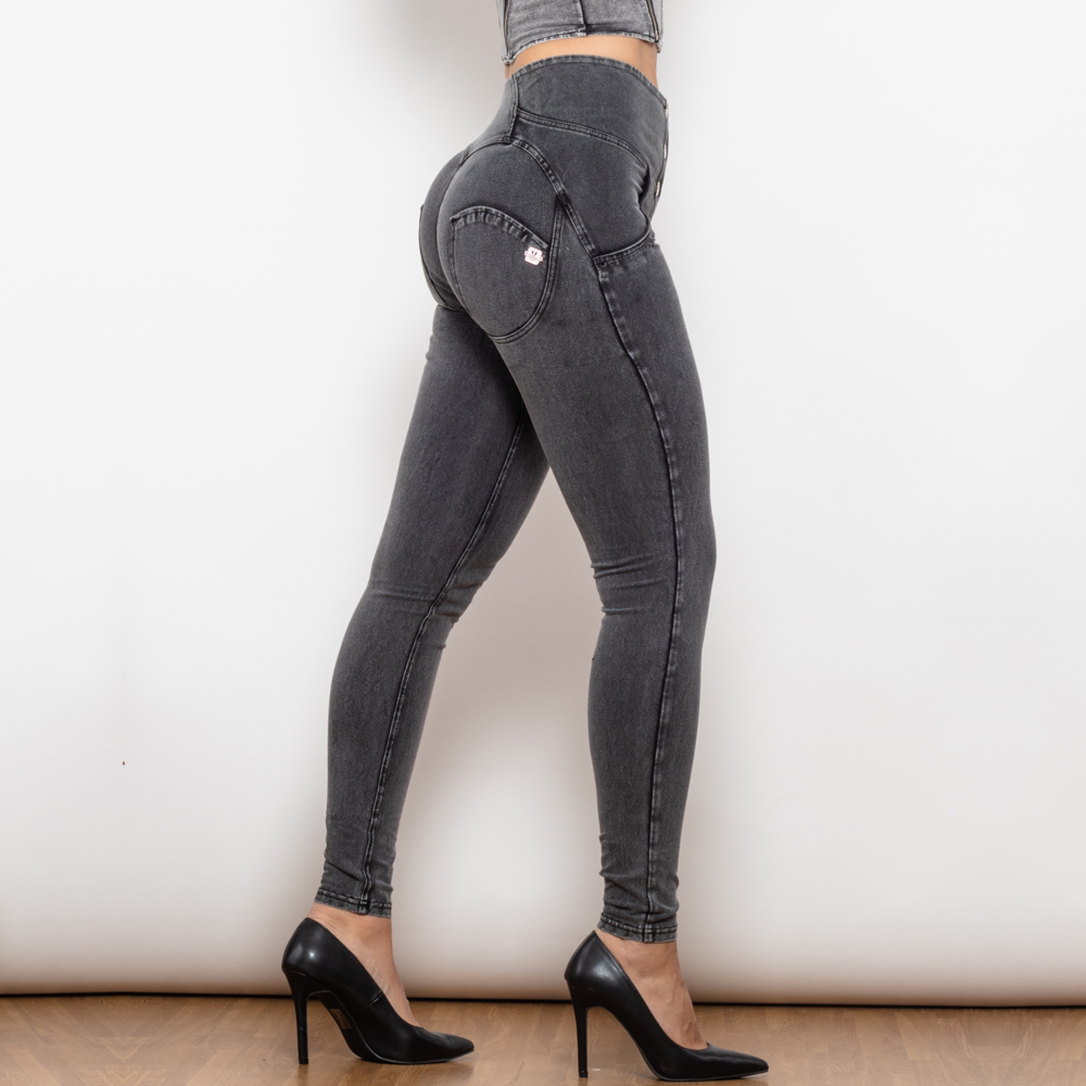 Grå tighta jeans med hög midja
