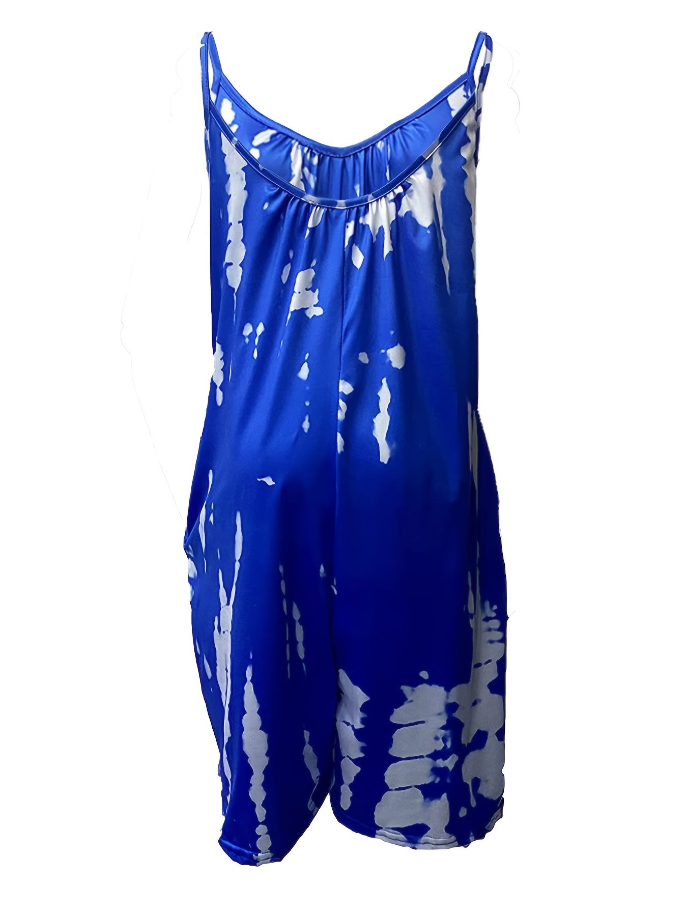 Boho blå tie dye ärmlös tröja med rund hals