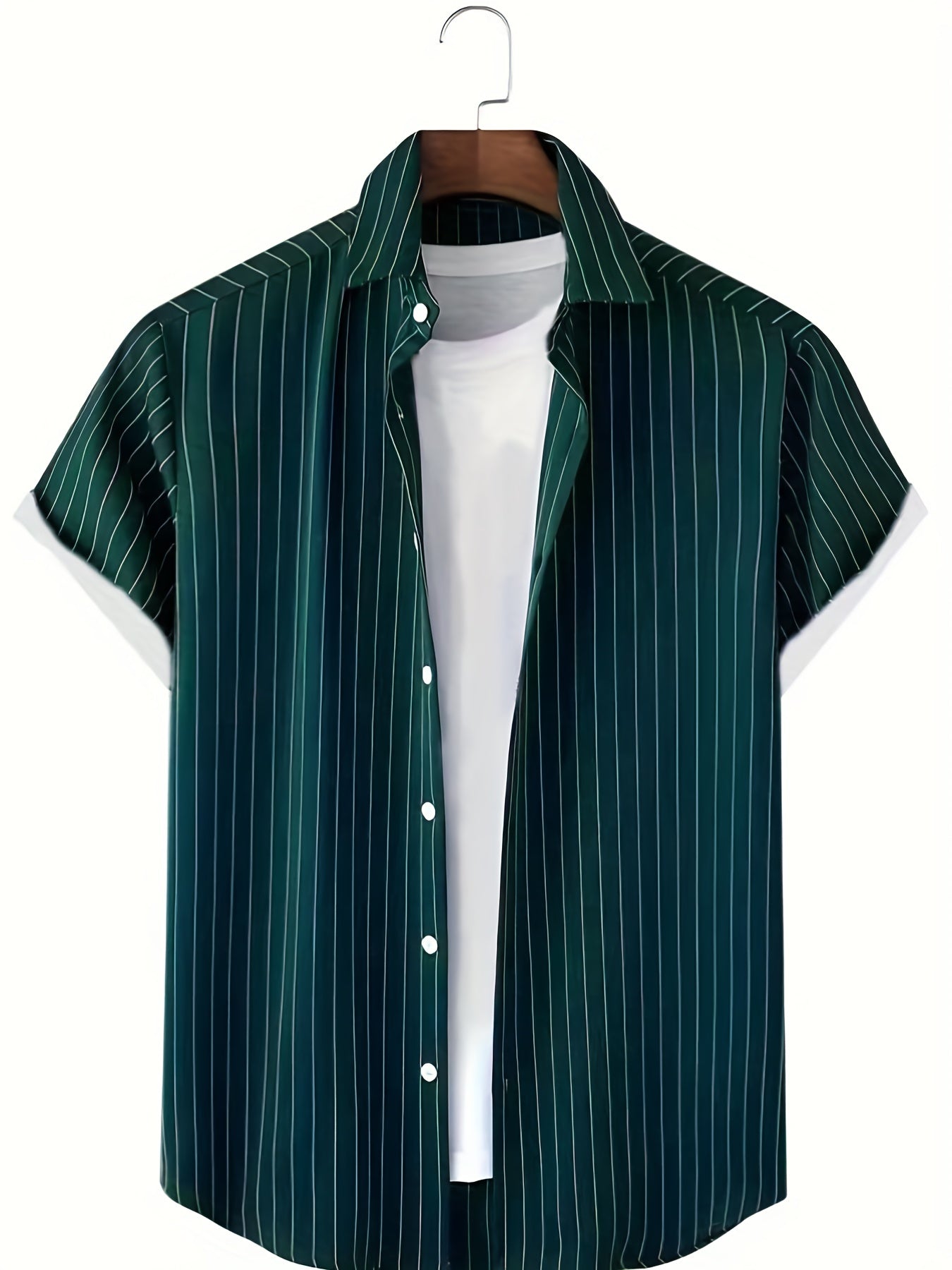 Casual randig non-stretch skjorta med korta ärmar och button down för män