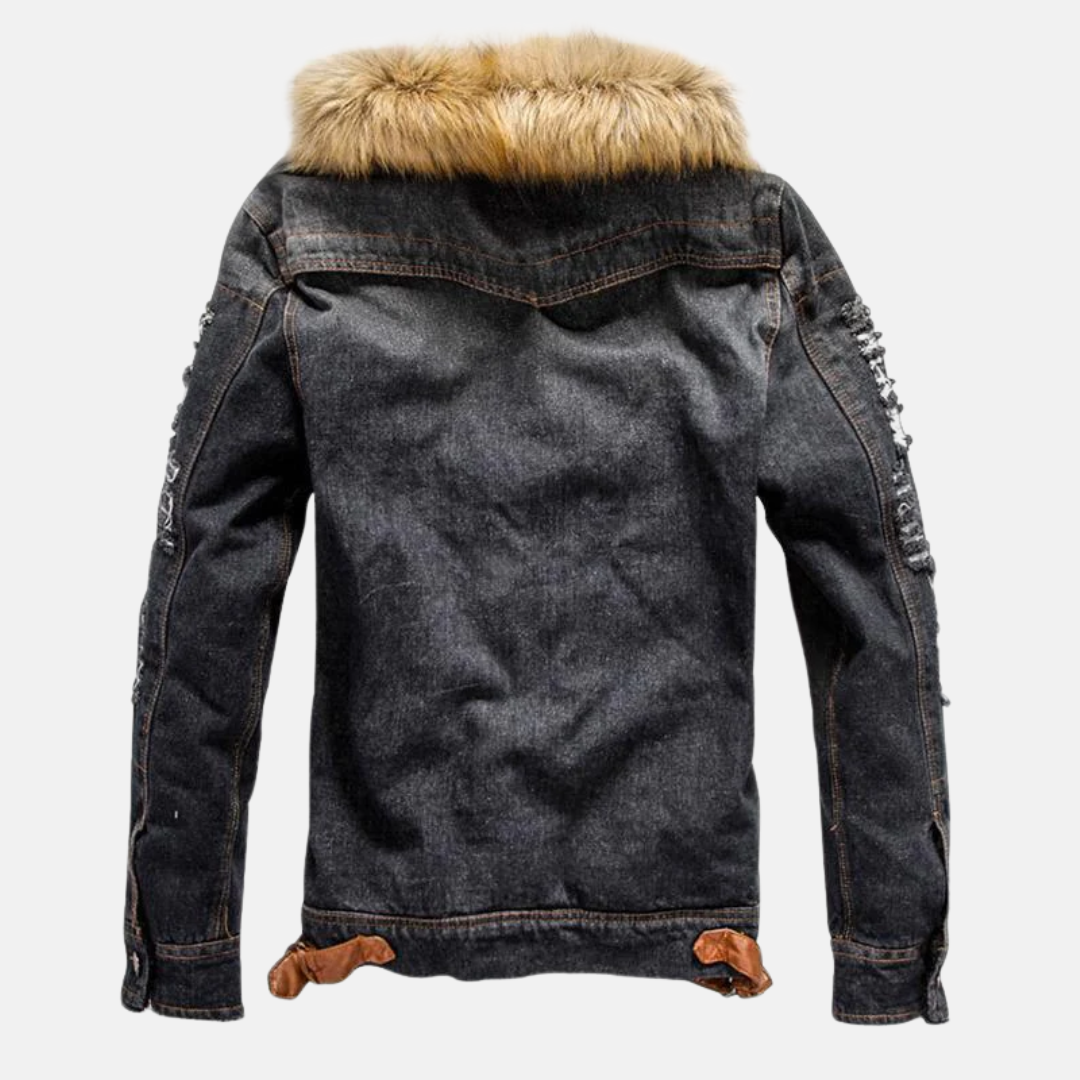 Jeansjacka med pälskrage