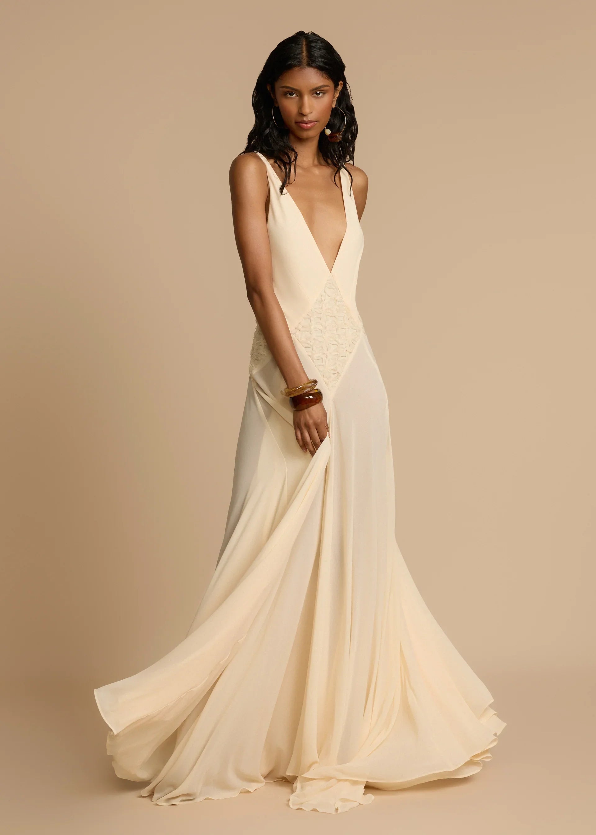 Ihåliga Sömmar Spets Sling Färg Maxiklänning