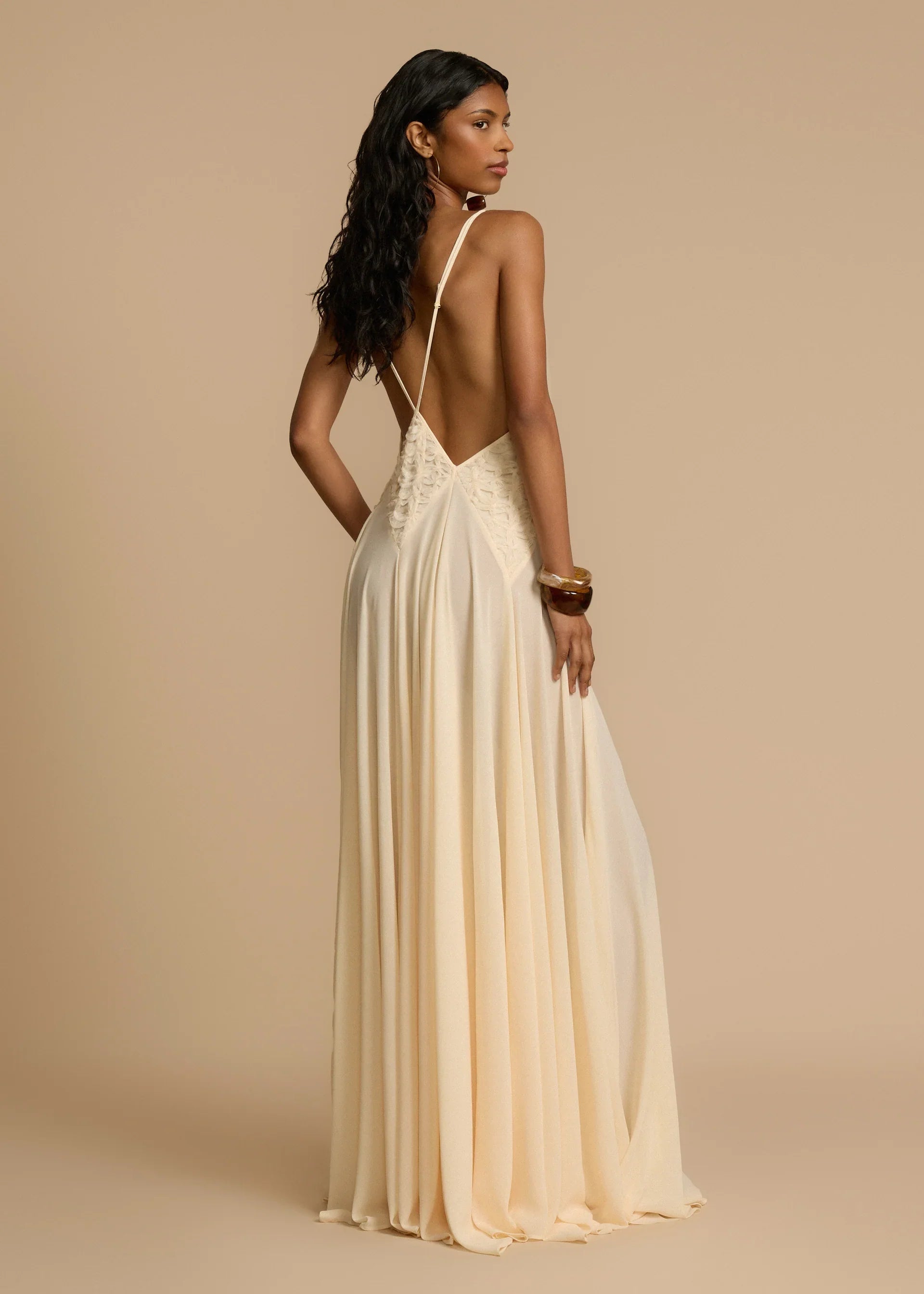 Ihåliga Sömmar Spets Sling Färg Maxiklänning