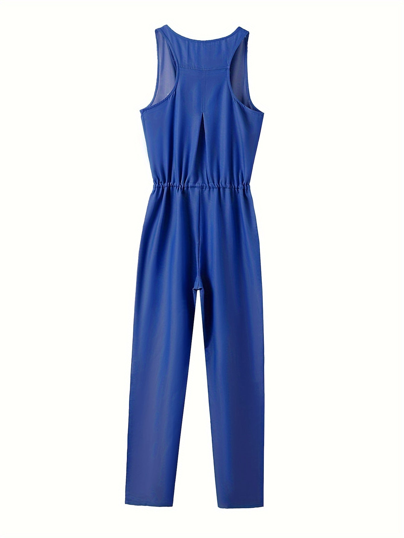 Denim jumpsuit med dragkedja fram och midjeband
