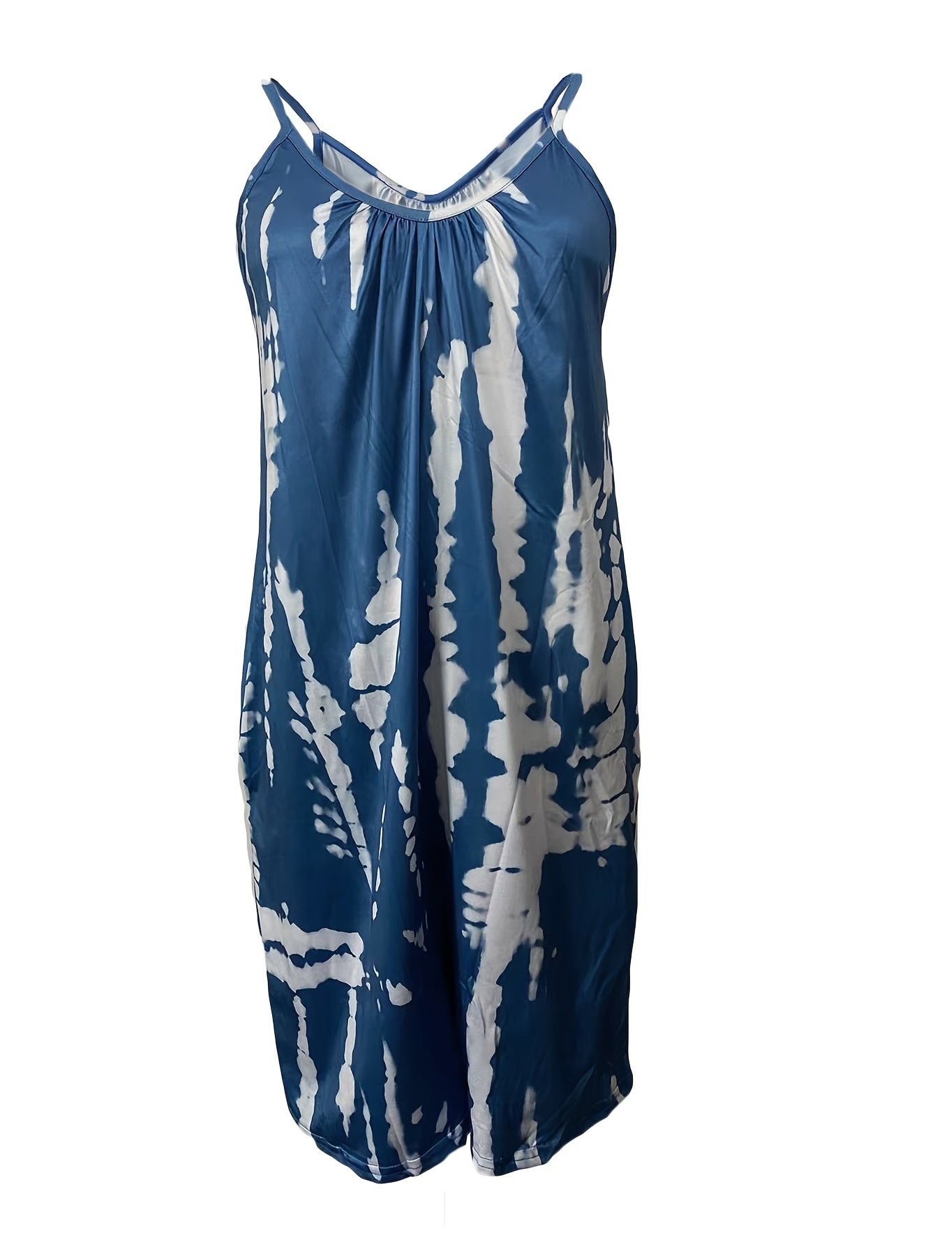 Boho blå tie dye ärmlös tröja med rund hals