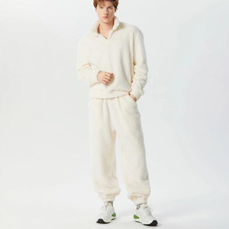 Fuzzy Fleece sweatshirt med lå nga ärmar och lå nga byxor
