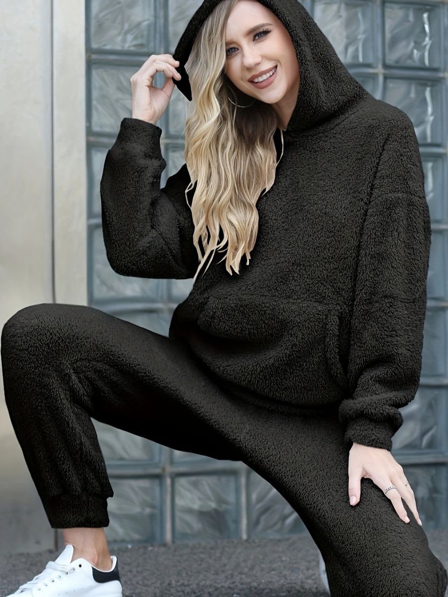 Teddytoppar med huva och lå nga varma byxor