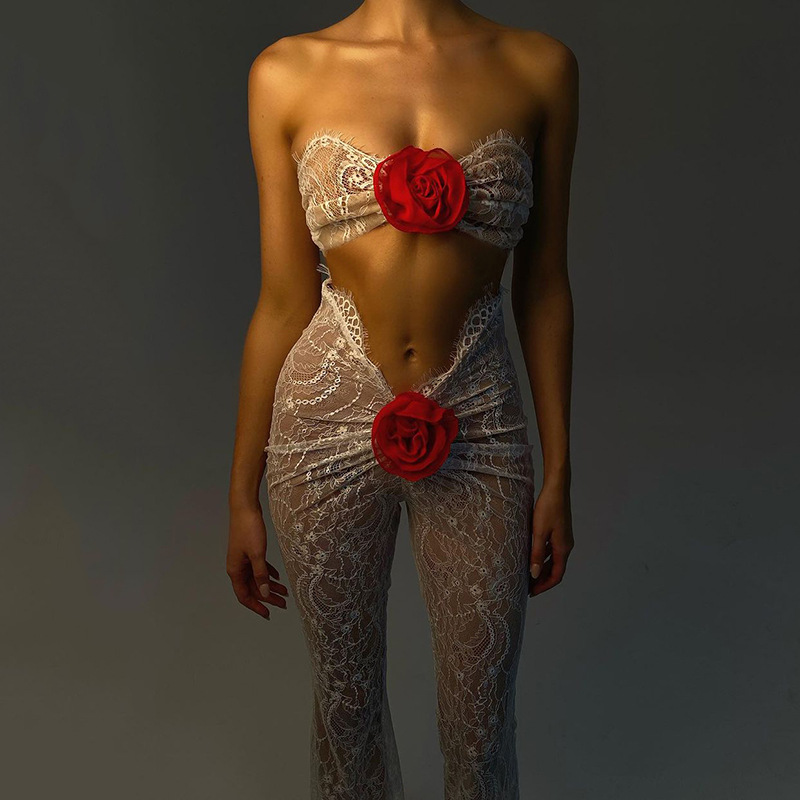 Transparent jumpsuit med spetsringning