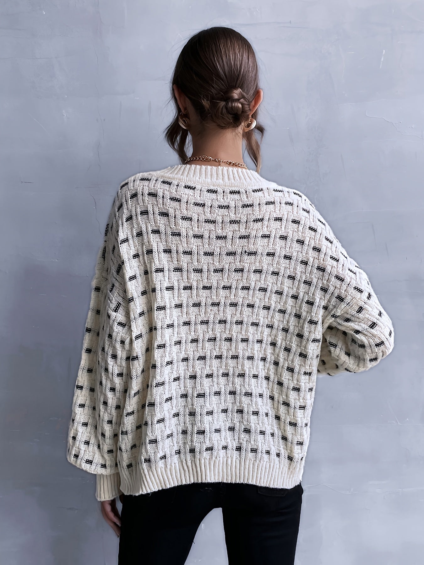 Vintage färgblock tröja för kvinnor