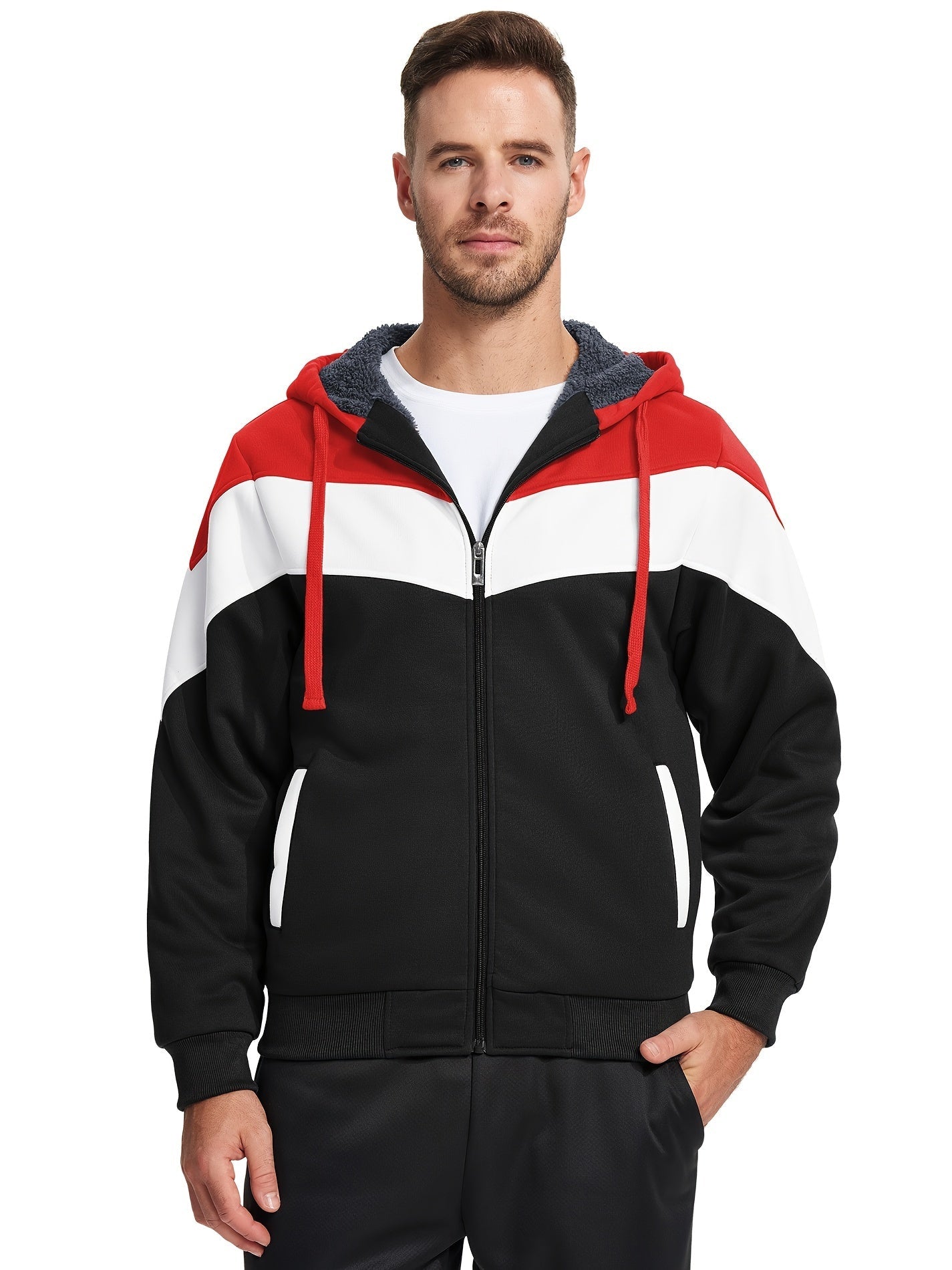 Må ngsidig päls hoodie för män