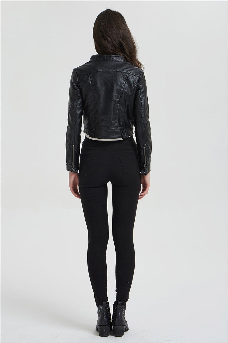 Casual kort svart skinnjacka