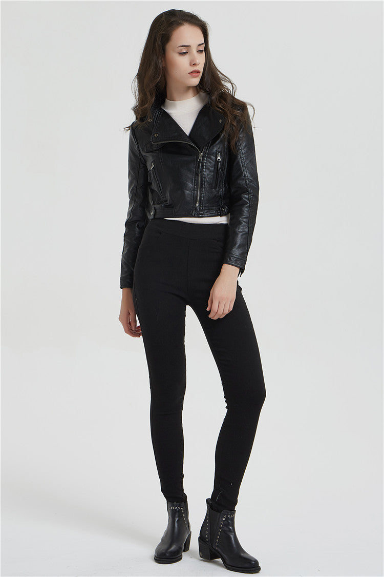 Casual kort svart skinnjacka