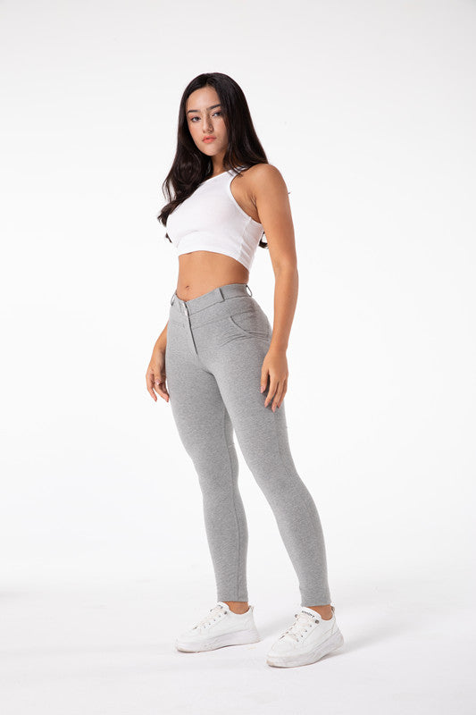 Tighta ljusgrå leggings med hög midja