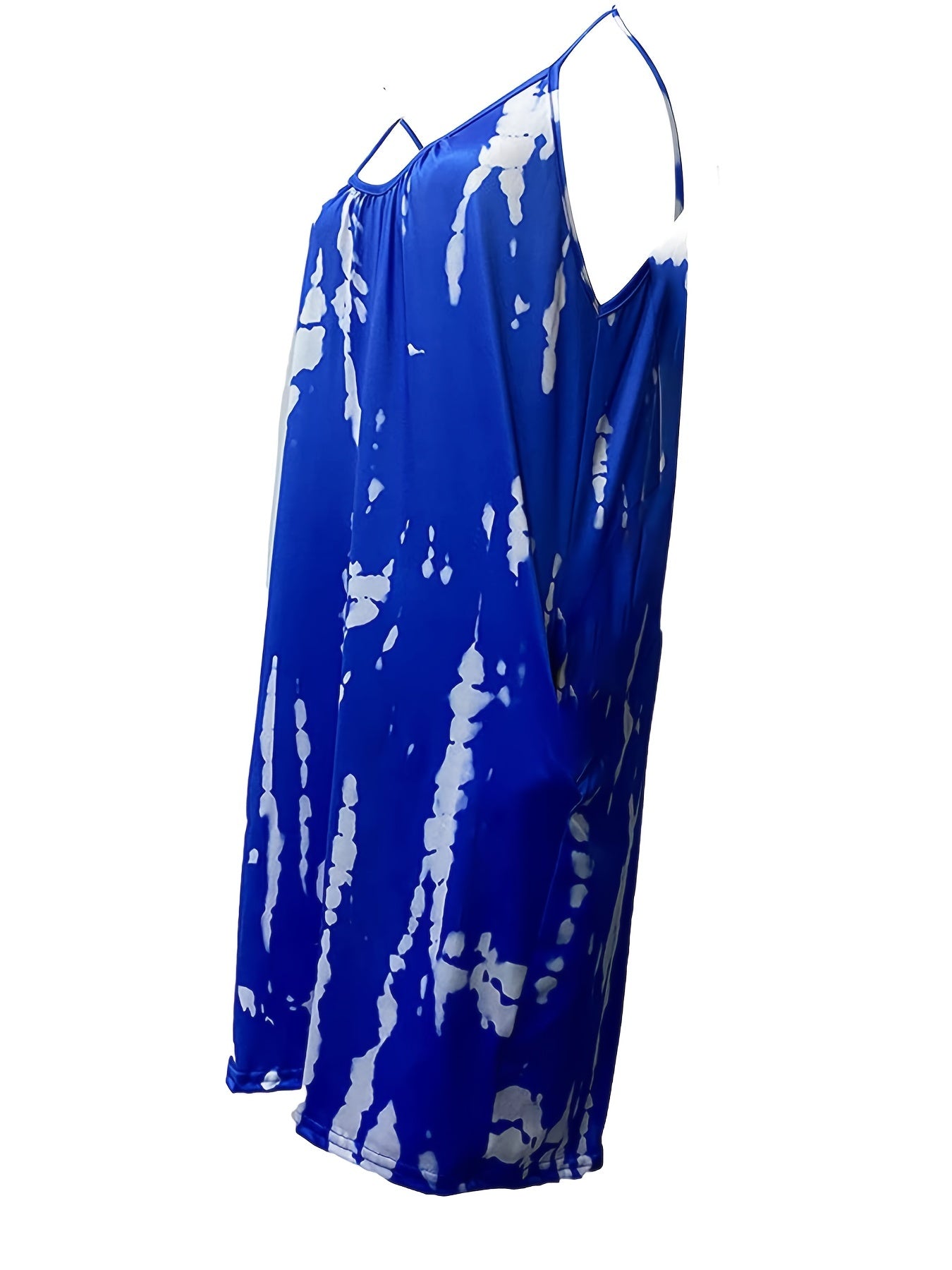 Boho blå tie dye ärmlös tröja med rund hals