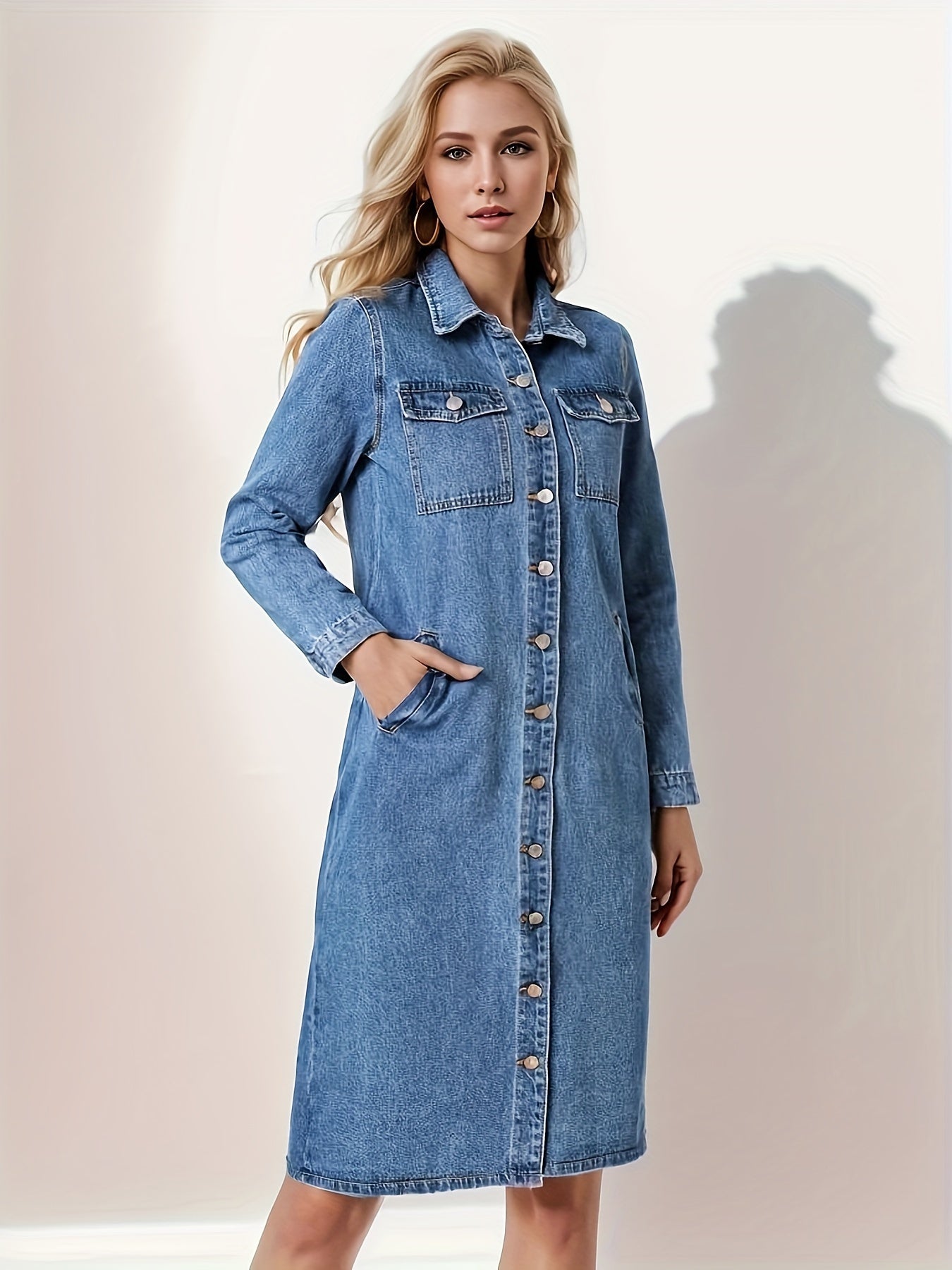 Lå ng denimklänning med slag