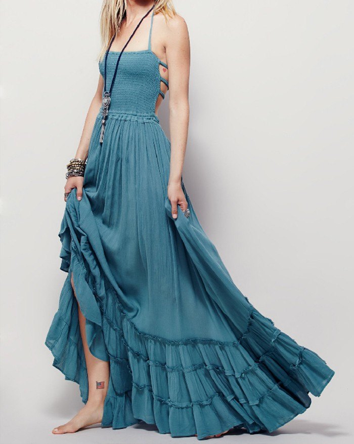 Halter Swing Beach Maxiklänning med öppen rygg