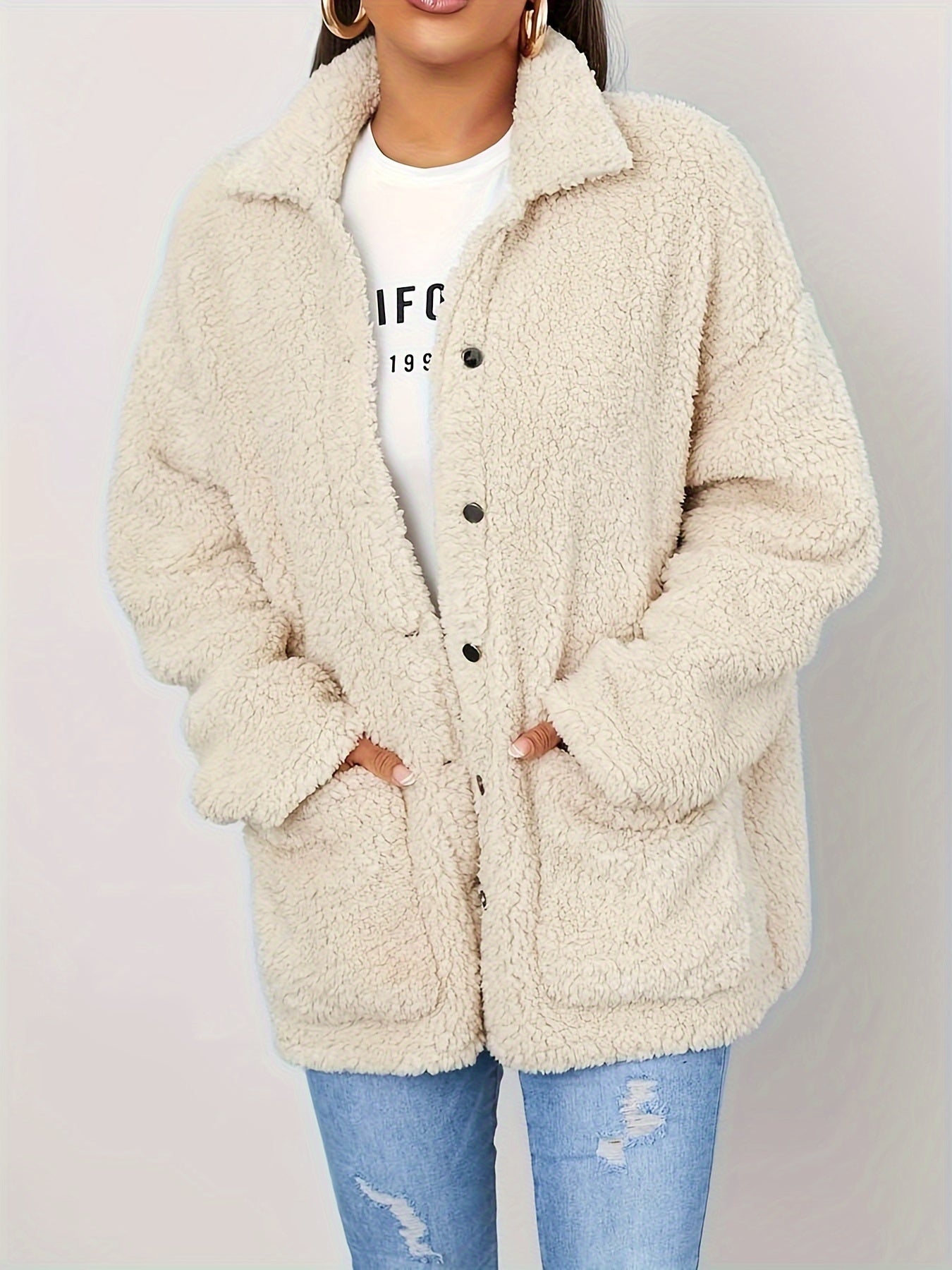 Beige varm teddyjacka