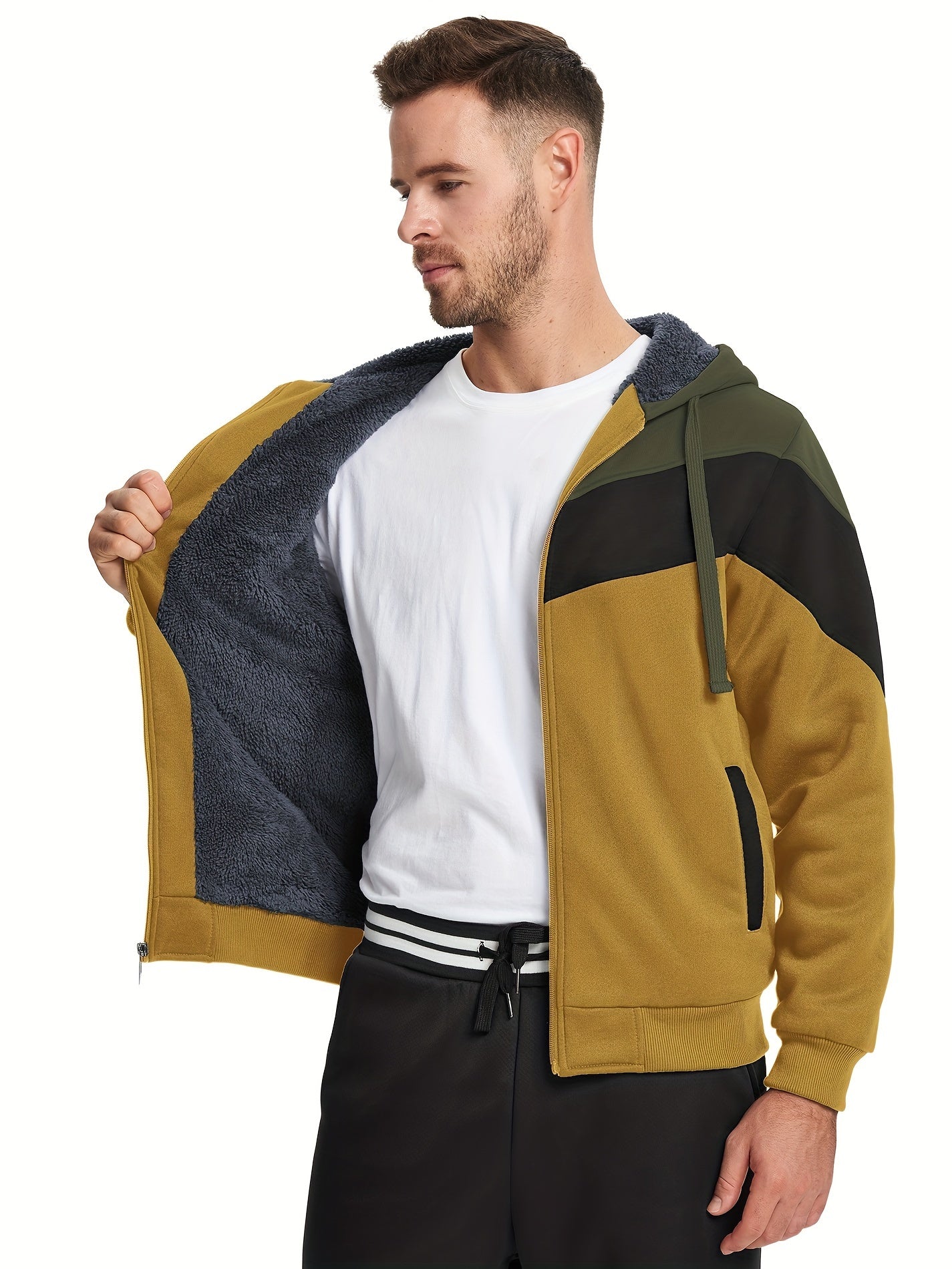 Må ngsidig päls hoodie för män