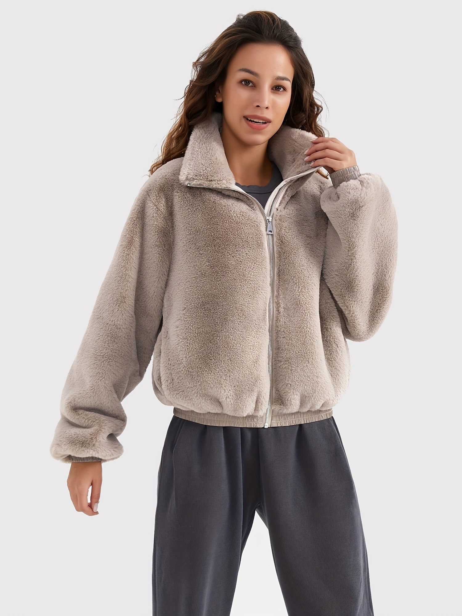 Fuskpälsjacka med stå krage