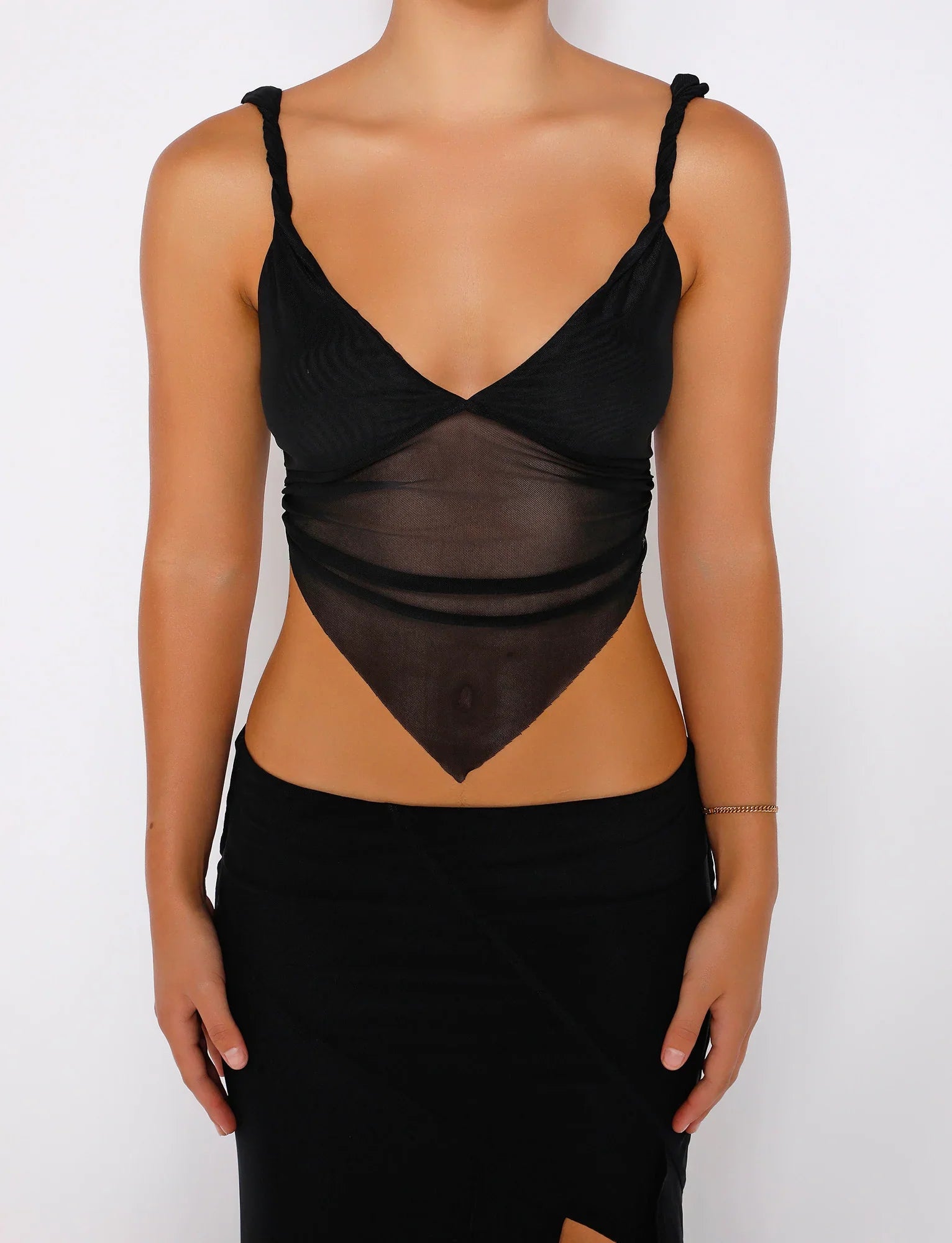 Casual svart crop top med kjol