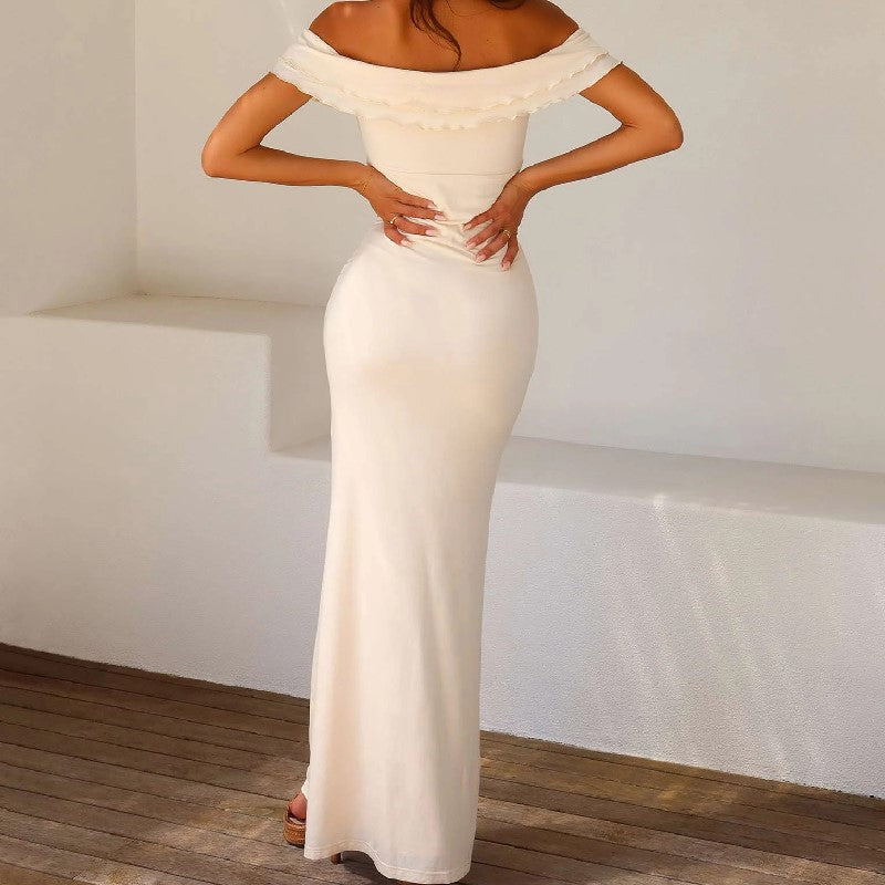 Off Shoulder Slida MaxiklŠnning I Beige