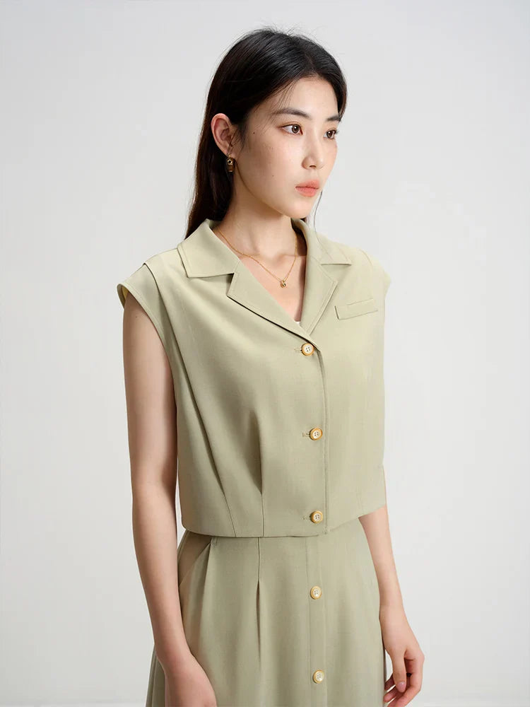 Vintage pendlare sommar ärmlös väst och kjol set